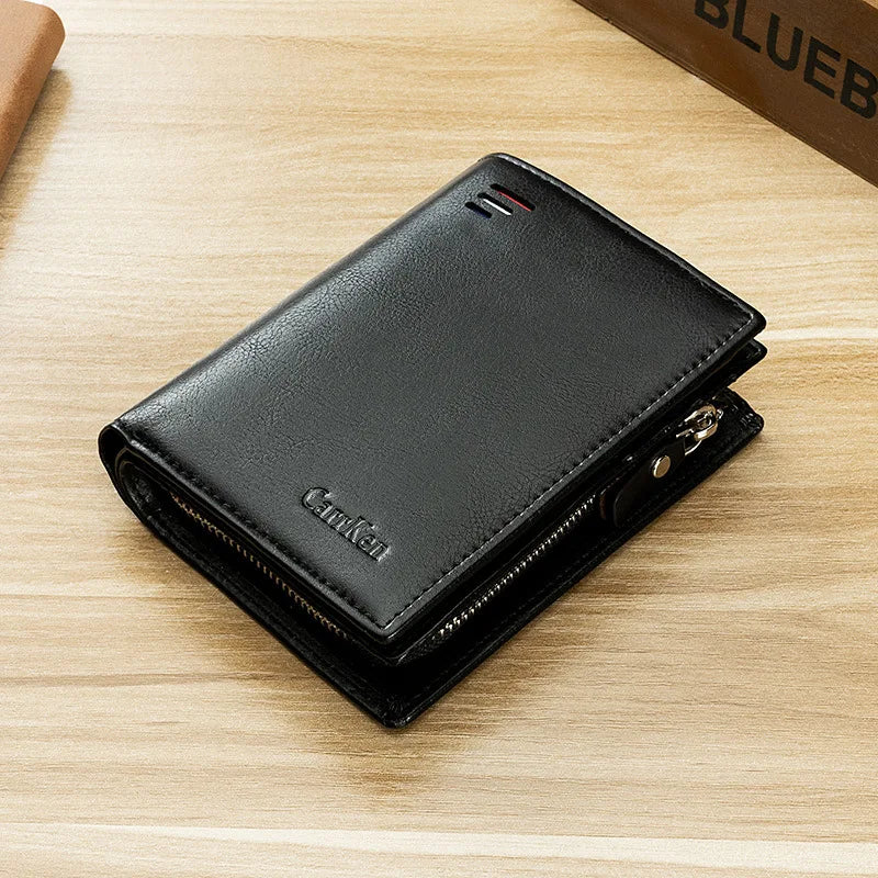 Femlion Men's Zipper Wallet: Stylish Card Holder & Coin Purse in High-Quality PU Leather