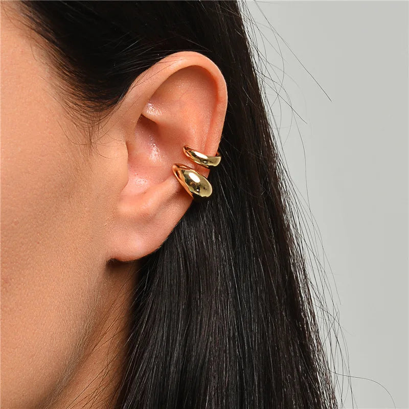 Femlion Leaf Earcuff Set for Women - Trendy C-Shape Clip-on Earrings, No Piercing Required