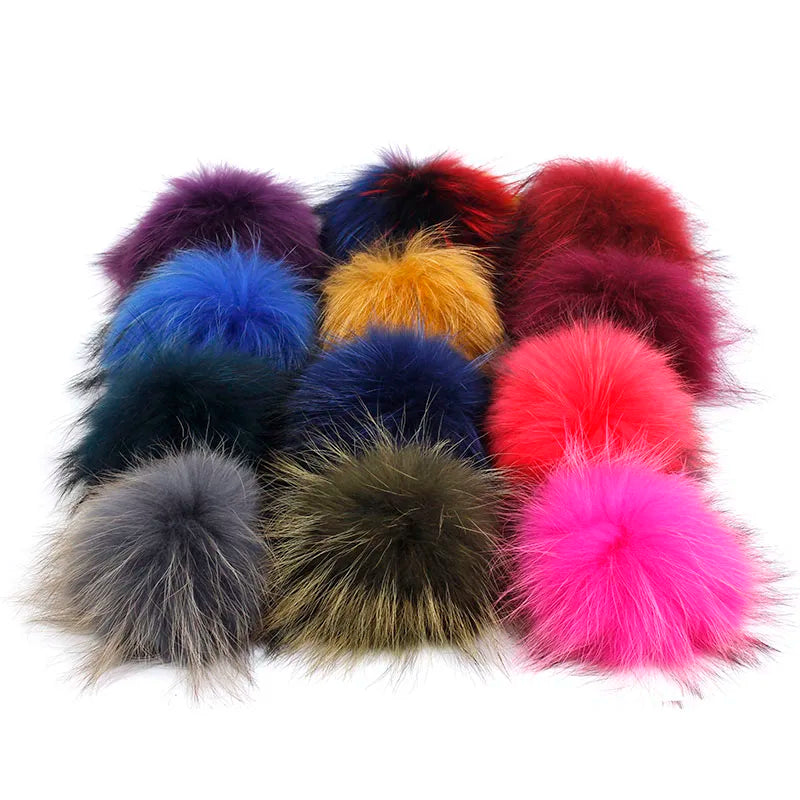 Femlion 15cm Raccoon Fur Pom Poms for Knit Hats and Beanies