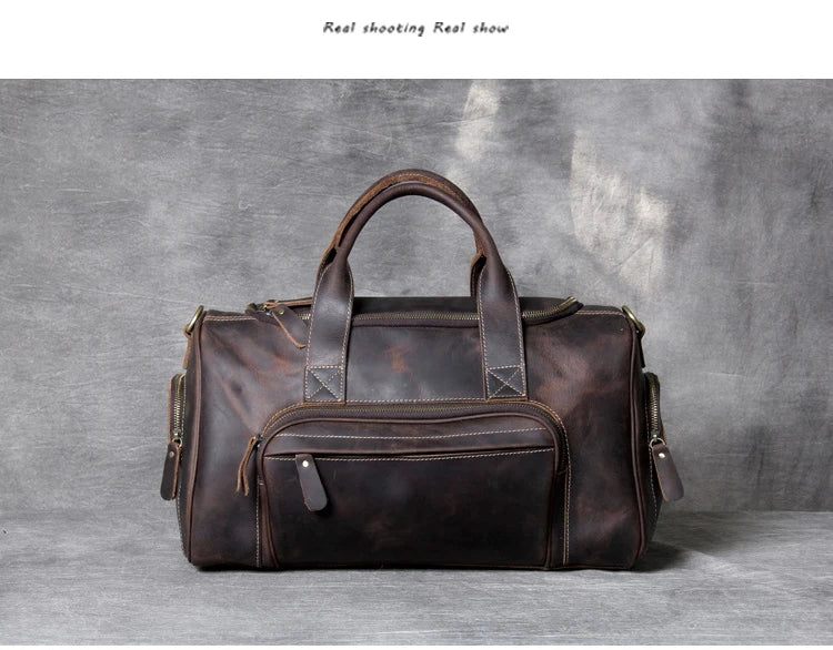 Femlion 2023 Genuine Leather Duffle Bag Men's Travel Business Handbag Coffee Totes