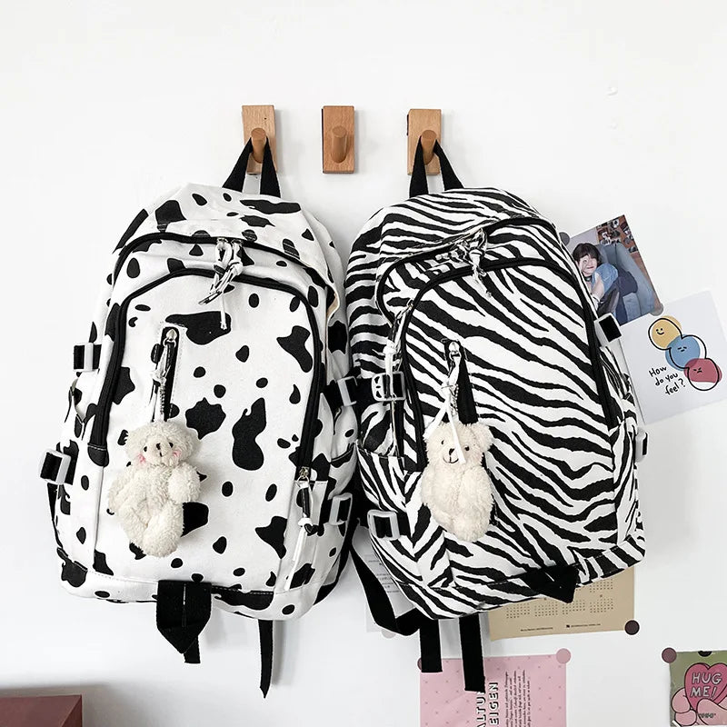 Femlion Cow Zebra Pattern Backpack School Book Bag - Travel Laptop Bag