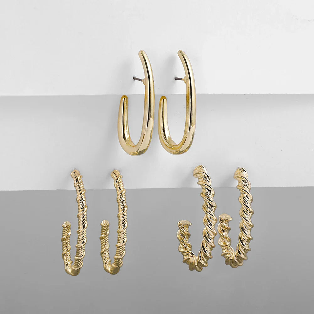 Femlion Geometric Twisted Gold Hoop Earrings Set for Women