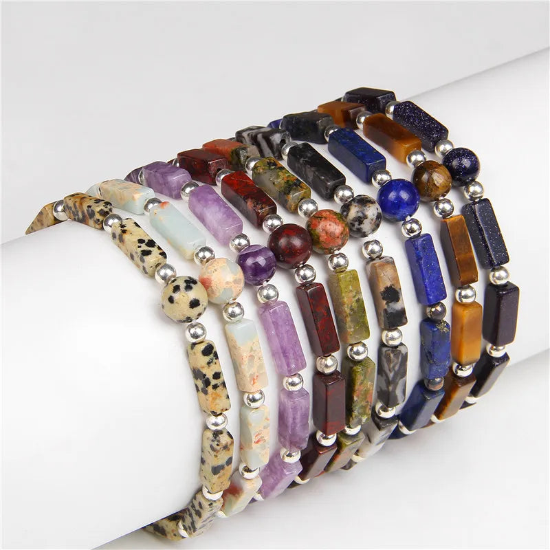 Femlion Silver Amethyst Rectangle Stone Charm Bracelet for Women