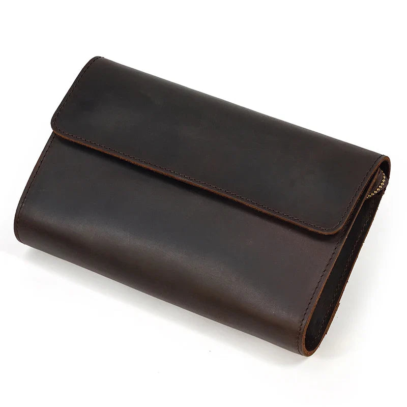 Femlion Genuine Leather Men's Clutch Wallet Long Vintage Card Holder Cowskin Brand