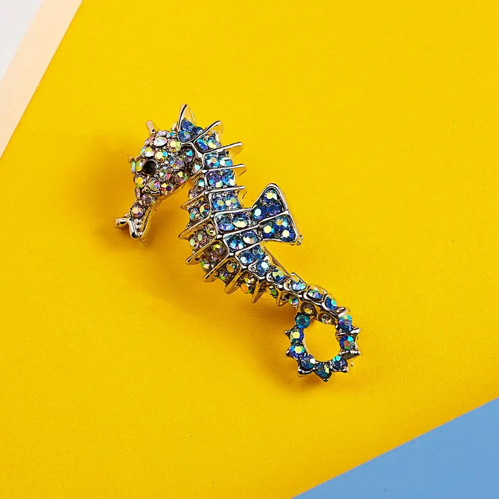 Femlion Seahorse Rhinestone Brooches | Cute Sea Animal Pins in 3 Colors