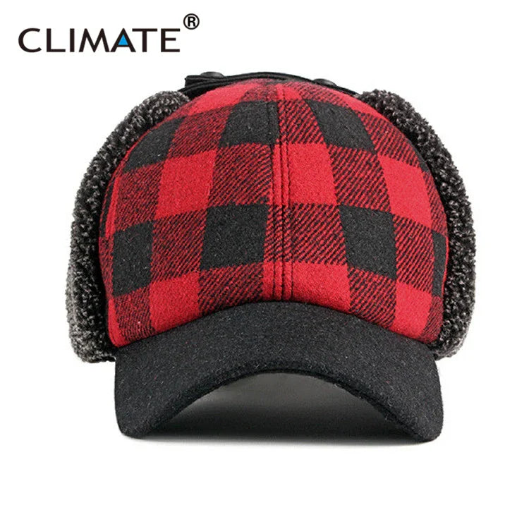 Femlion Plaid Ski Bomber Hat: Winter Outdoor Baseball Cap with Ear Protection