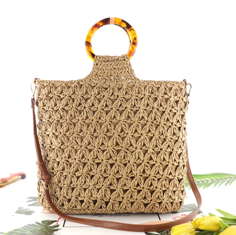 Femlion Straw Woven Shoulder Bag | Handheld Beach Tote for Women