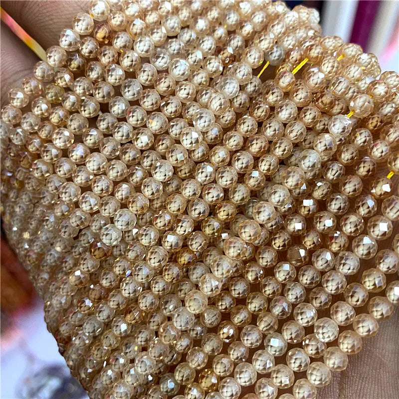 Femlion Small Yellow Zircon Stone Beads Faceted Round Quartz Jewelry