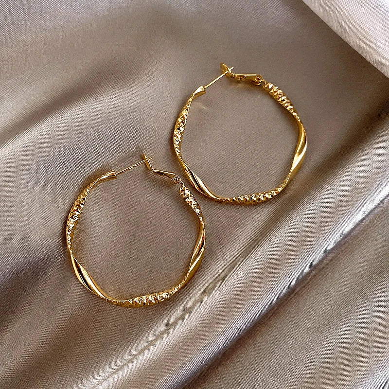 Femlion Gold Metal Hoop Earrings 2023 Fashion Korean Luxury Jewelry