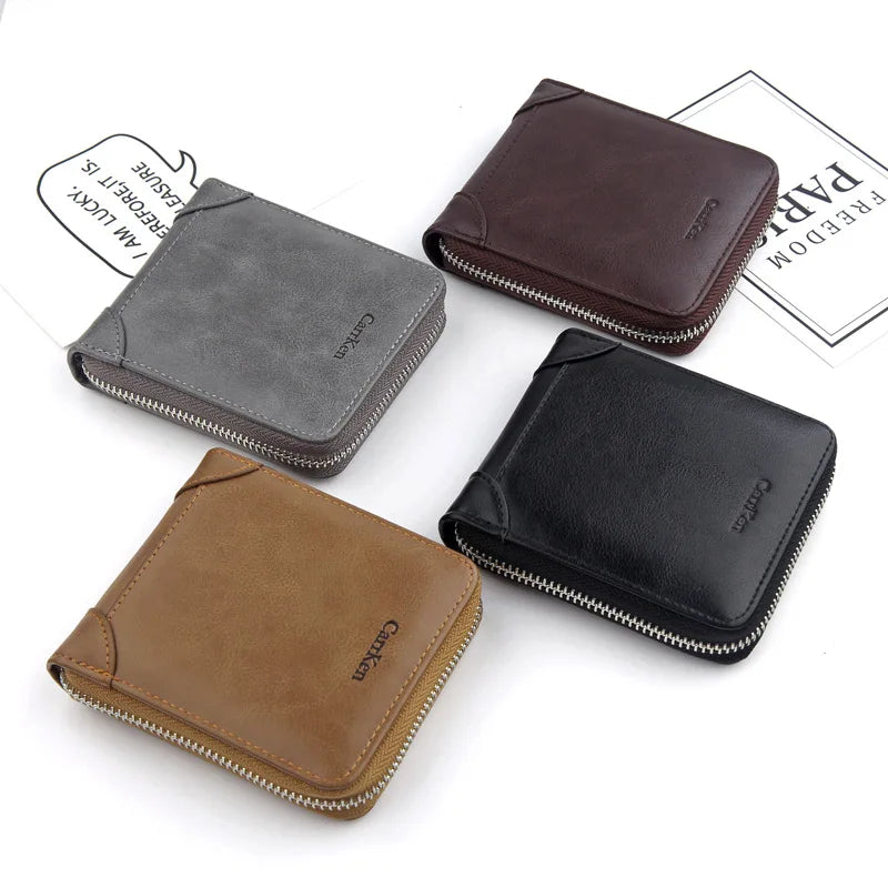 Femlion Men's Zipper Wallet with Card Holder and Coin Purse, Synthetic Leather Money Bag