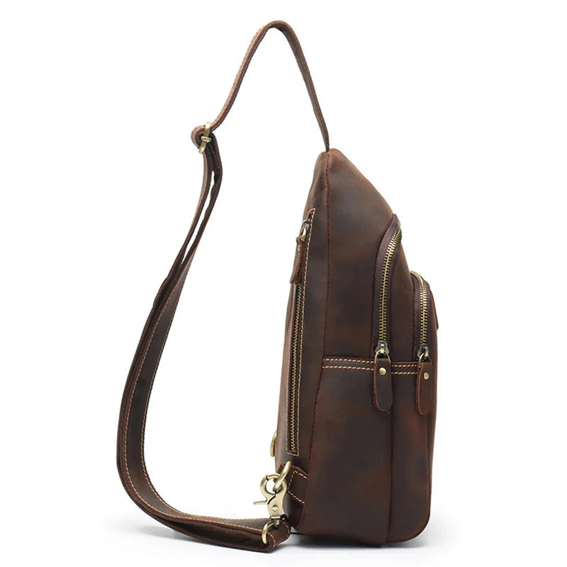 Men's Leather Crossbody Chest Bag by Femlion: Genuine Leather Messenger Pack for Outdoor Use.