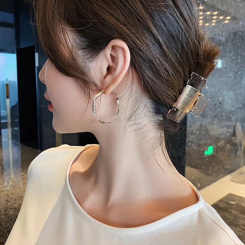 Femlion Gold Metal Hoop Earrings 2023 Fashion Korean Luxury Jewelry