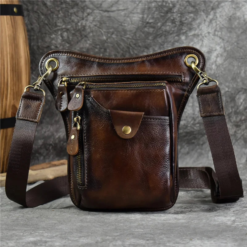 Femlion Men's Leather Waist Bag for Hips and Legs