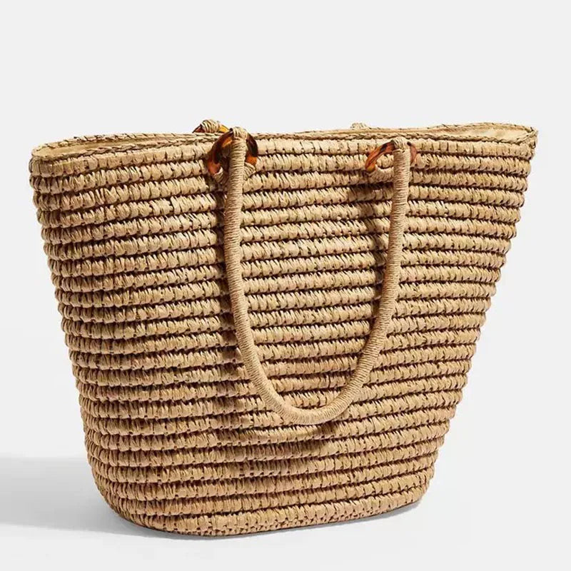 Femlion Straw Bag: Handmade Woven Beach Tote - Fashionable, Simple, Portable, and Wild