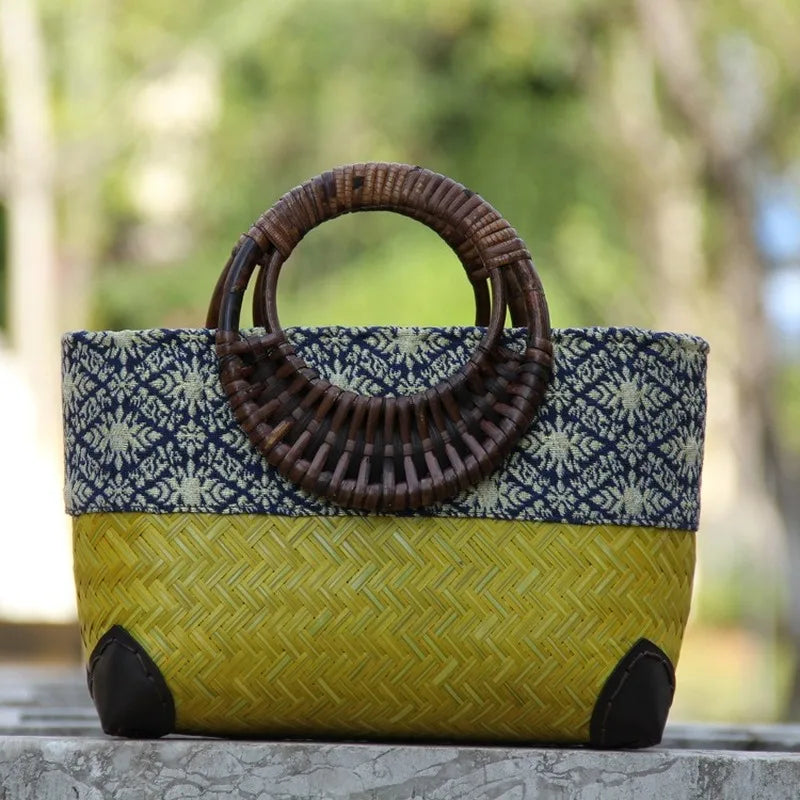 Femlion Bamboo Woven Bag: Mini Handmade Rattan Handbag for Stylish Women