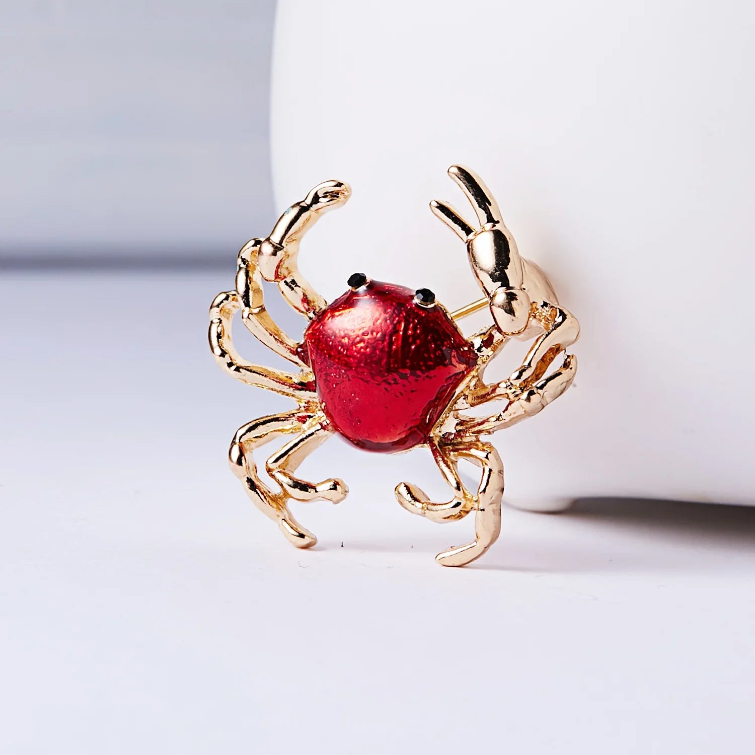 Femlion Red Enamel Crab Brooch: Vintage Cute Animal Jewelry for Women