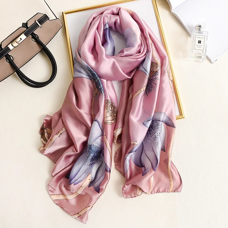Femlion Luxury Silk Print Scarf, Autumn Winter Fashion Accessory