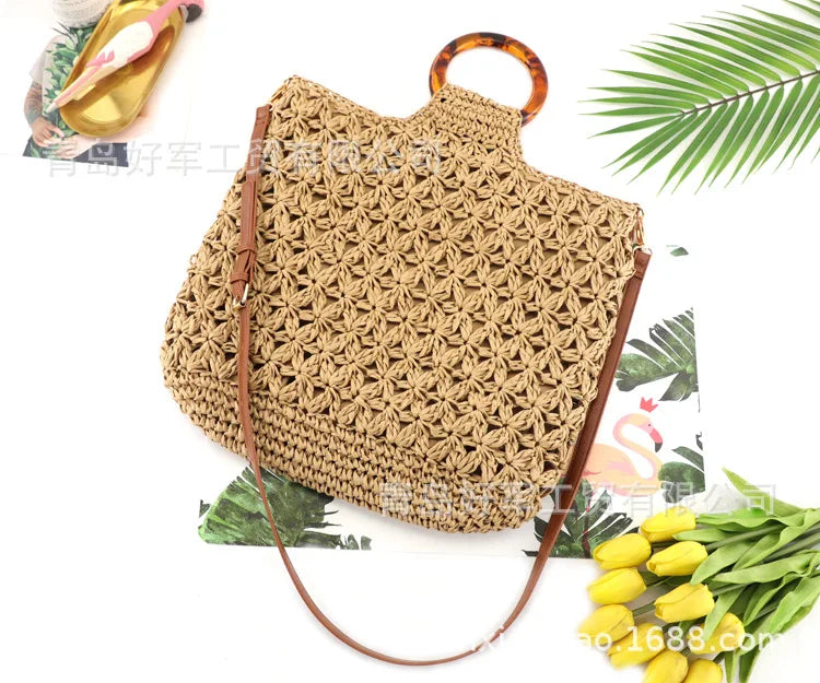 Femlion Straw Woven Shoulder Bag | Handheld Beach Tote for Women