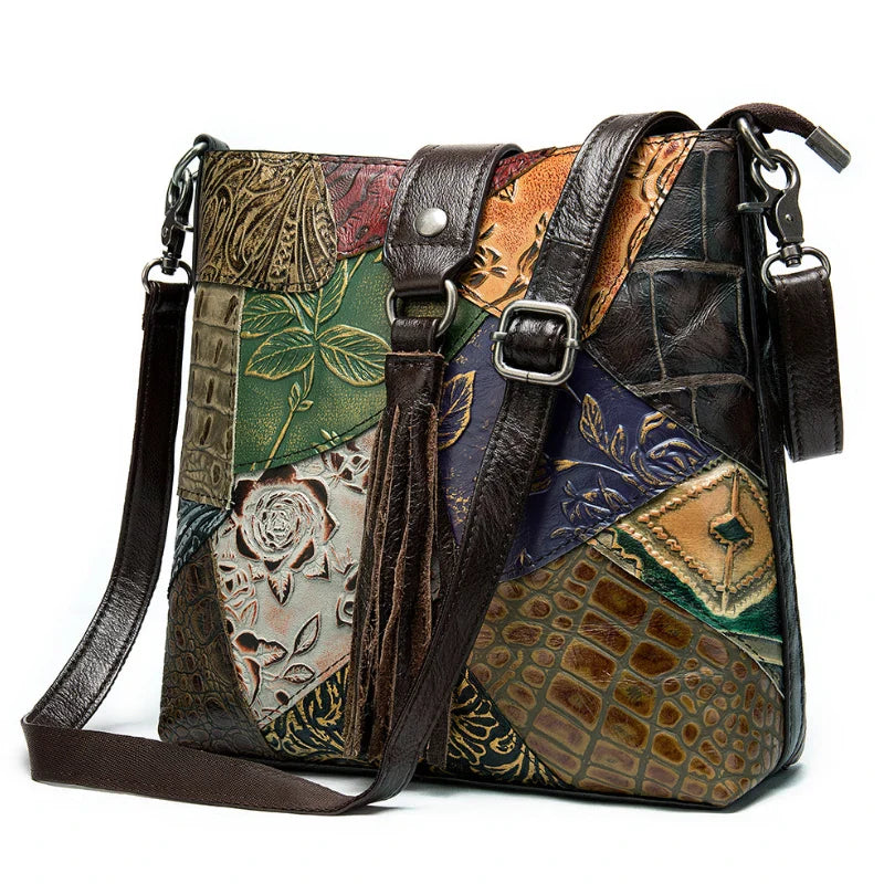 Femlion Ethnic Style Leather Crossbody Bag for Women