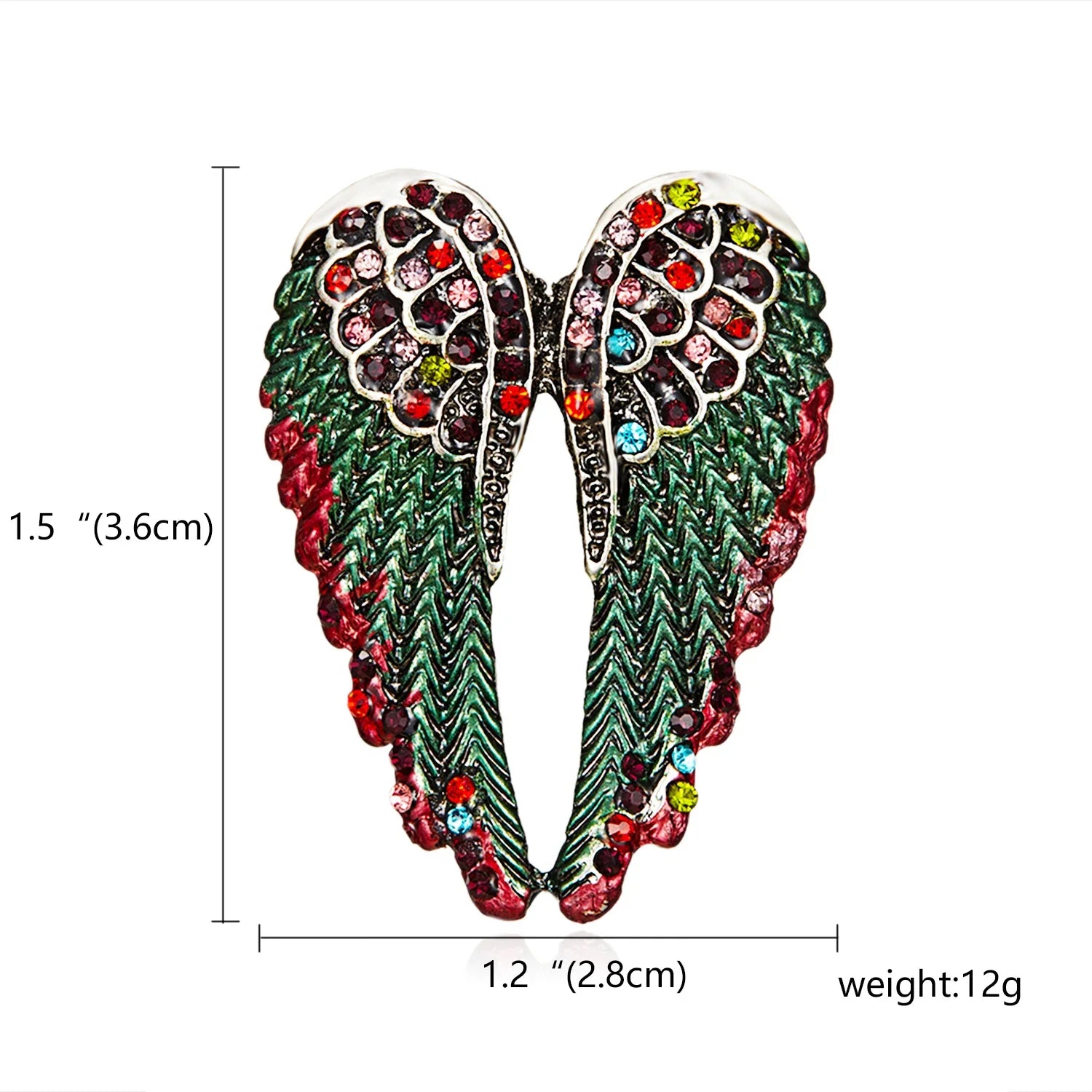 Femlion Elegant Green Rhinestone Wing Brooch - Vintage Enamel Badge for Women