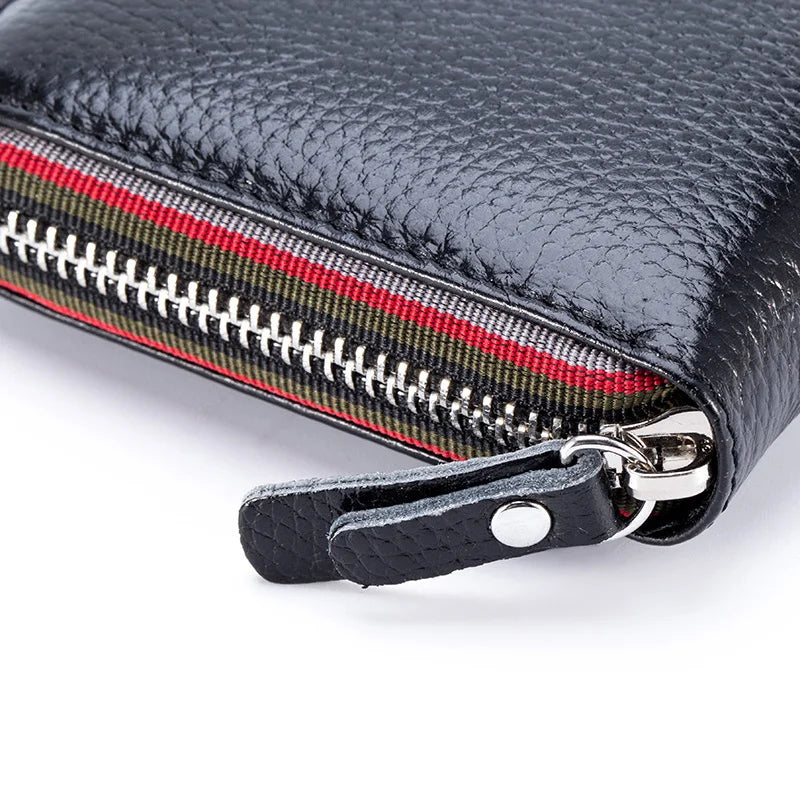 Femlion Genuine Leather Long Wallet Men Women Unisex Zipper Coin Purse Card Holder