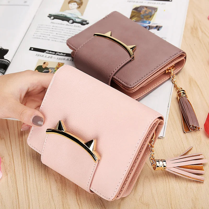 Femlion Mini Cat Wallet Purse for Women Lady, Cute Coin Money Bag Vallet Portomonee