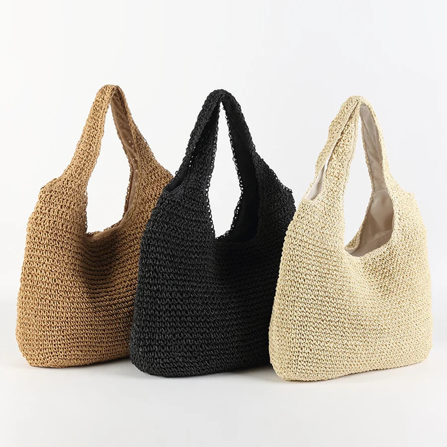 Femlion Woven Straw Shoulder Bag Women's Handbag Beach Tote Purse