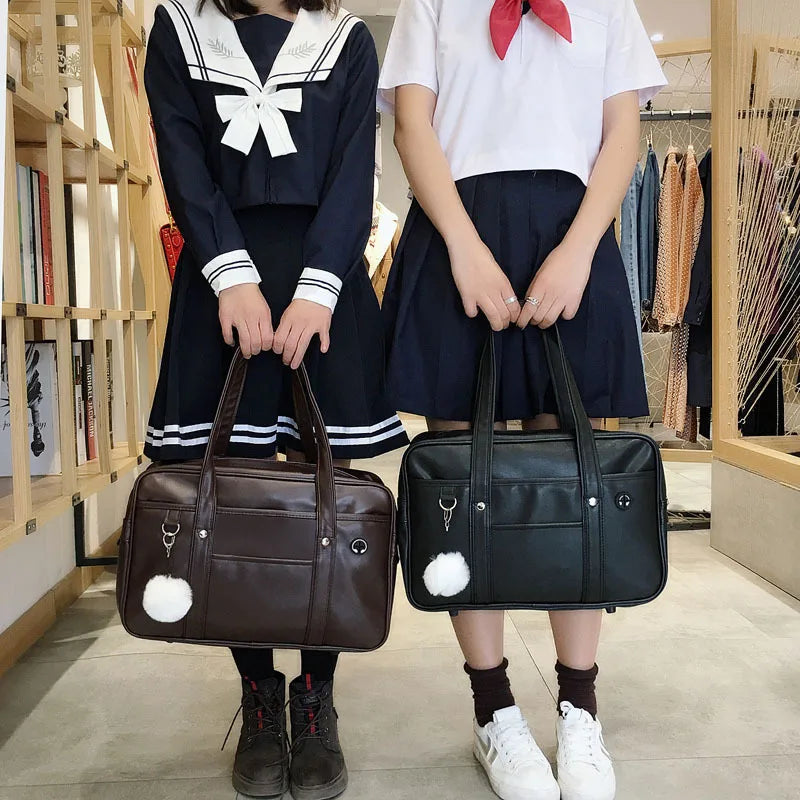 Femlion Japanese High School JK Uniform Bag in Black PU Leather