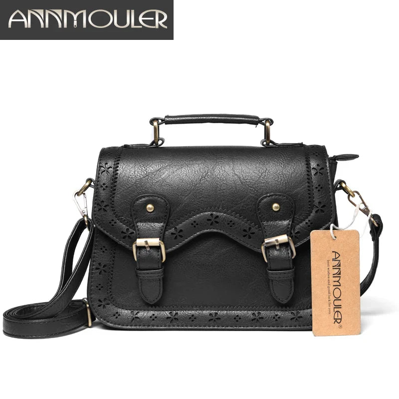 Femlion Vintage Women's Crossbody Shoulder Bag Pu Leather Satchel HollowOut Briefcase