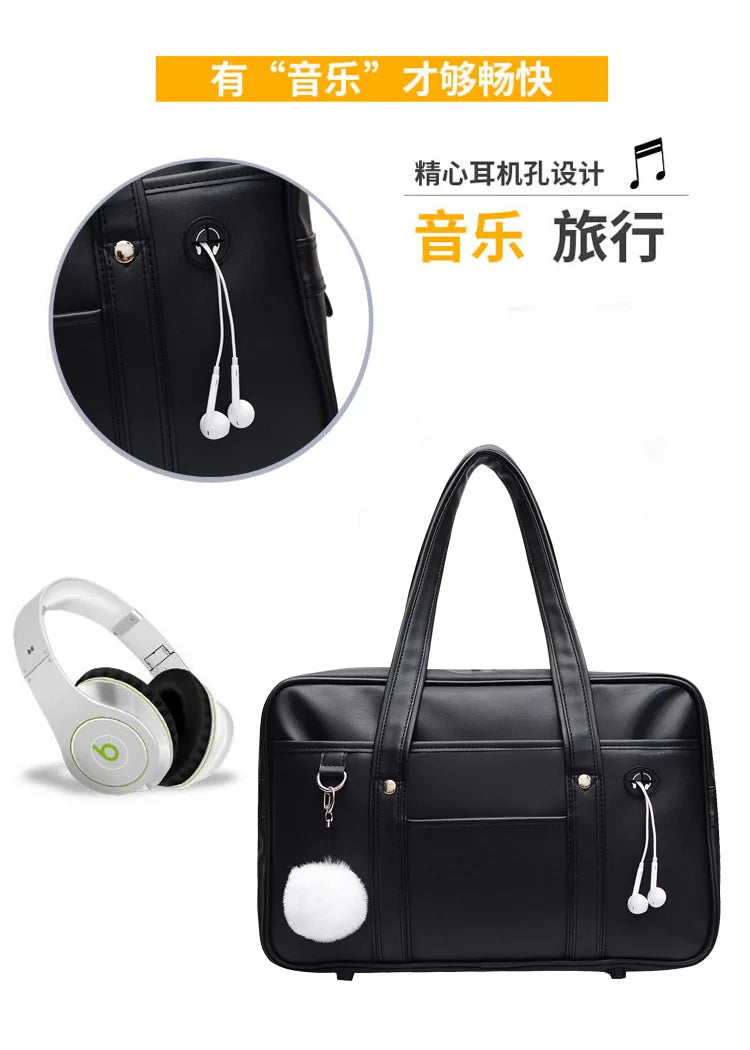 Femlion Japanese High School JK Uniform Bag in Black PU Leather