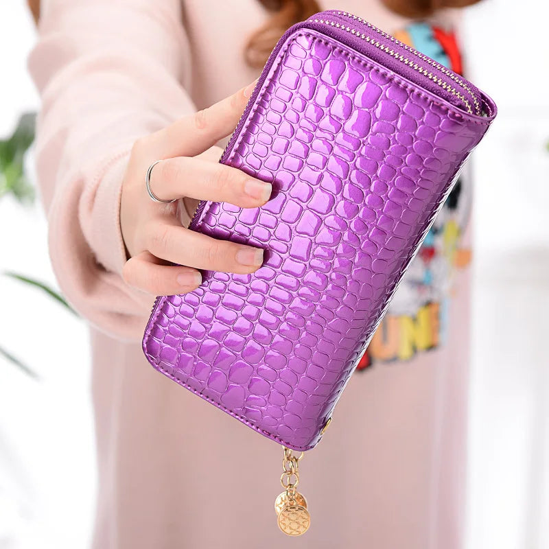 Femlion Stone Pattern Long Wallet with Double Zipper - Stylish Lady Clutch Bag