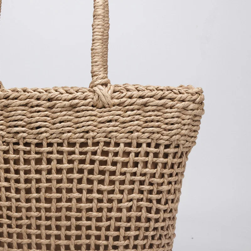 Femlion Net Hollow Woven Straw Bag Handbags 37x25CM