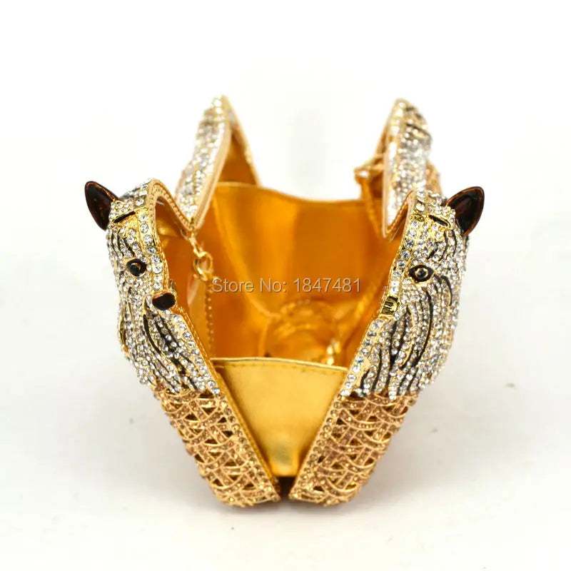 Femlion Luxury Crystal Evening Bag Dog Clutch Wedding Purse SC031