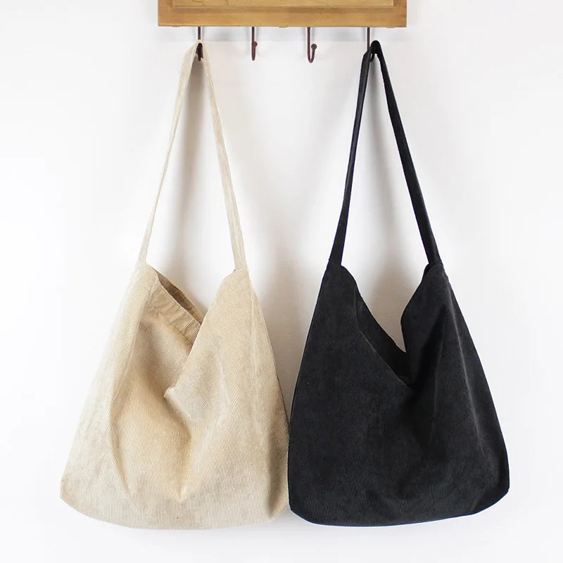 Femlion Corduroy Shoulder Bag: Casual Eco-Friendly Tote for College Students and Book Lovers