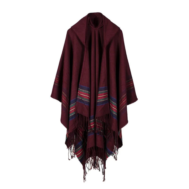 Femlion 100% ACRYLIC Cloak Poncho 130*150CM in Black/Gray/Wine Red/Khaki