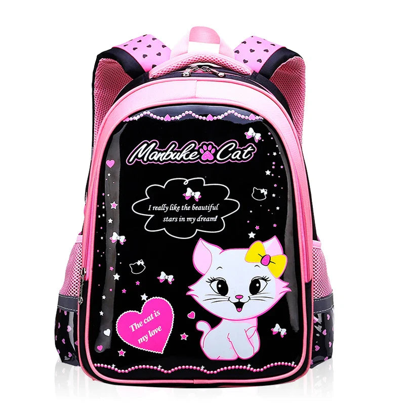 Femlion Cartoon Cat Girl Kid Backpacks for Girls, Lightweight School Bag with Cute Design