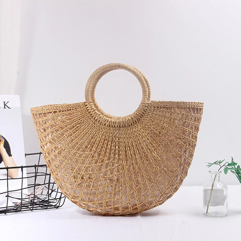 Femlion Tassel Rattan Bucket Bag - Summer Beach Tote