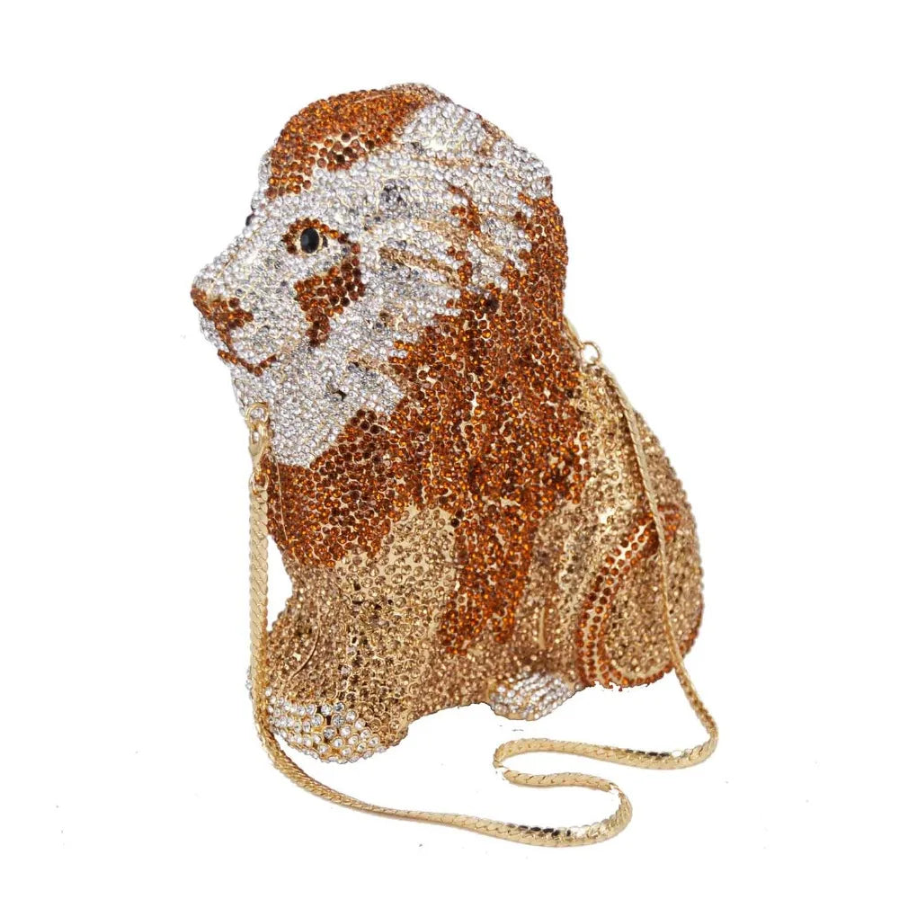 Femlion Crystal Animal Designer Evening Bag Lion Leopard Clutch Purse Chain Handbag