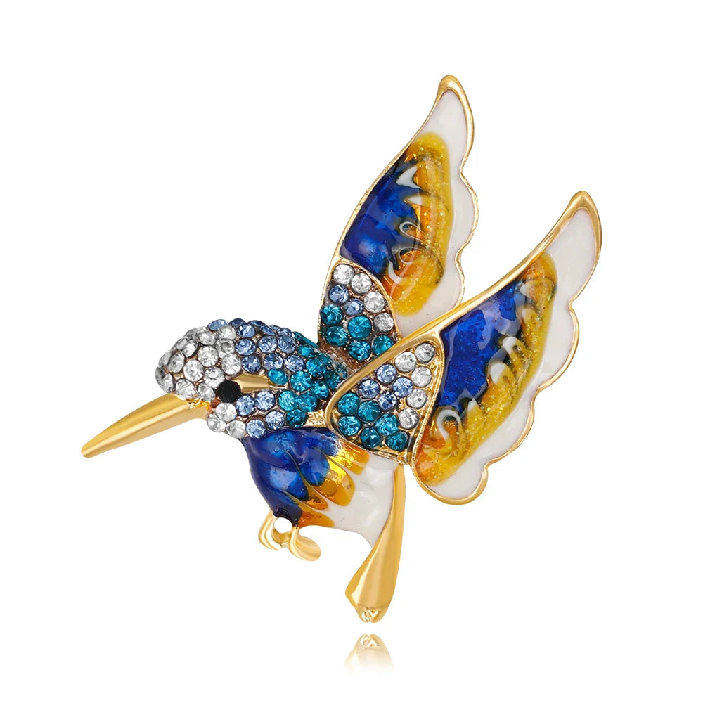 Femlion Colorful Crystal Humming Bird Brooch: Enamel Animal Pin for Women, Wedding Party Jewelry.