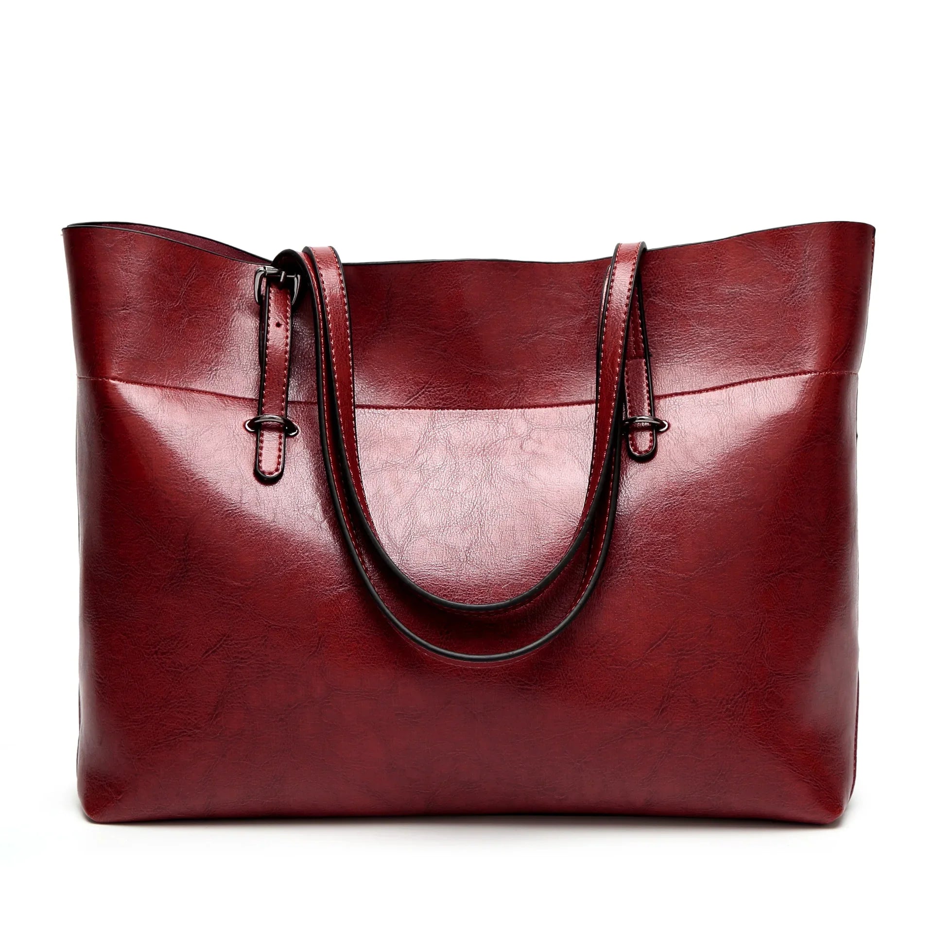 Femlion Large Leather Tote: Women's Shoulder Bag - Solid Color