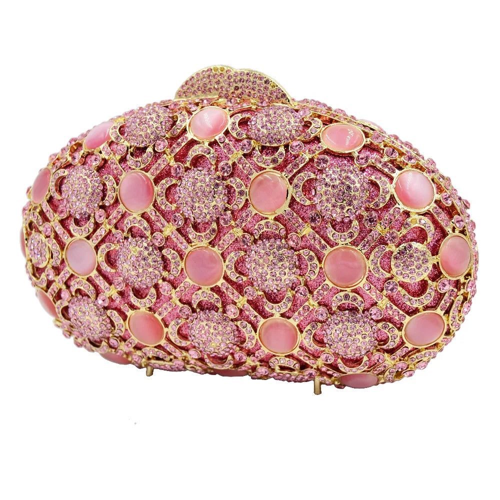 Femlion Pink Crystal Chain Clutch Purse Box Evening Bag