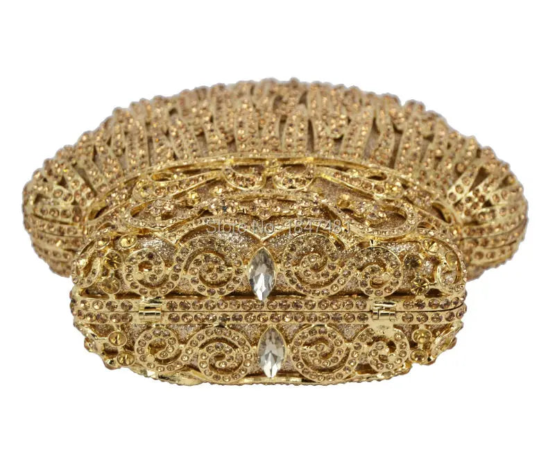 Femlion Pink Gold Crystal Clutch Bag for Elegant Evenings.