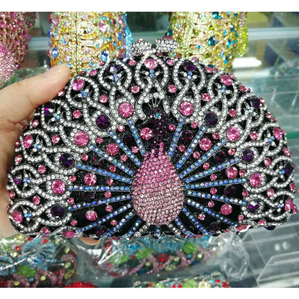 Femlion Peacock Clutch Bag Luxury Designer Bridal Wedding Purse Handbag Women's Wristlet