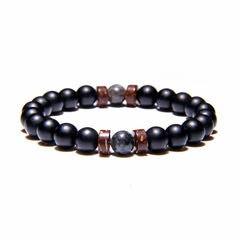 Femlion Tiger Eye Buddha Chakra Lava Stone Bracelet Men's Fashion Wood Bead Bangle