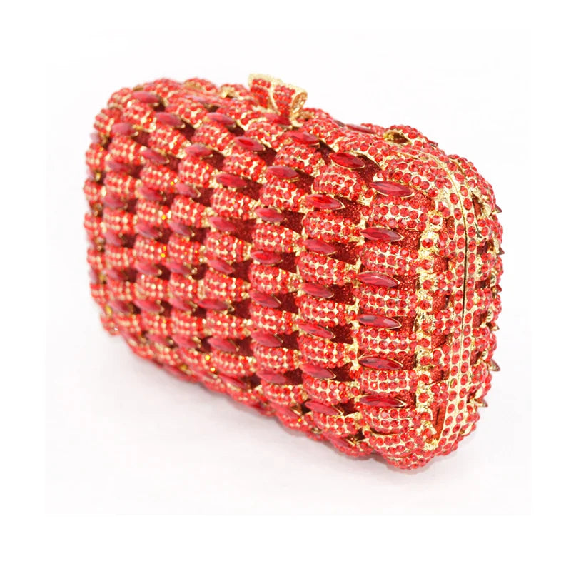 Femlion Red Studded Jeweled Evening Clutch Bag for Women