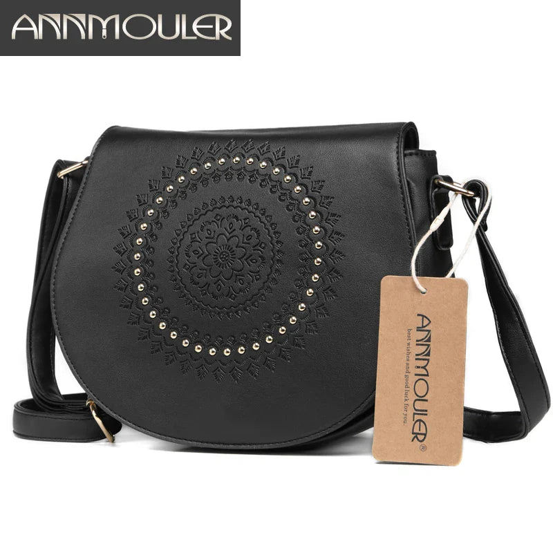 Femlion Vintage Embossed PU Leather Crossbody Messenger Bag for Women and Girls