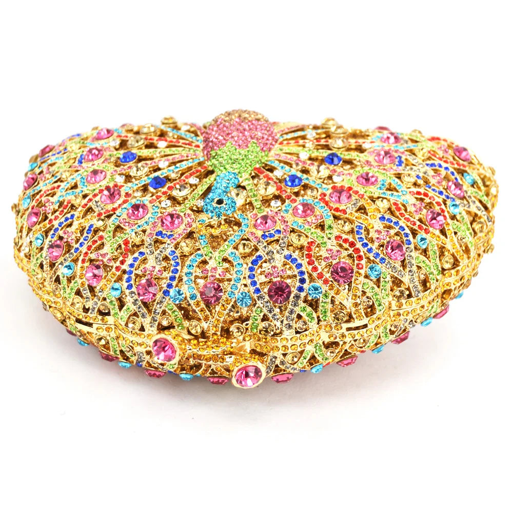 Femlion Peacock Crystal Evening Bag: Luxury Party Purse with Chain Strap