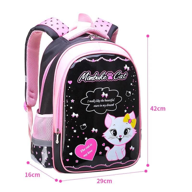 Femlion Cartoon Cat Girl Kid Backpacks for Girls, Lightweight School Bag with Cute Design