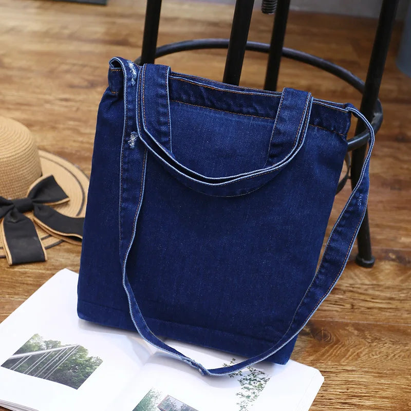 Femlion Denim Shoulder Bag: Stylish Cowgirl Handbag for Women, Ripped Jeans Design Tote