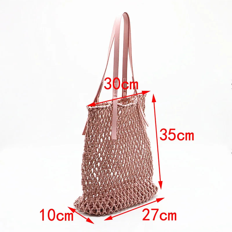 Femlion Boho Mesh Rope Weave Straw Shoulder Bag